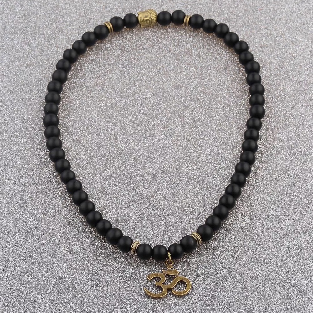 black 8mm obsidian or lava stone OM Bracelet - Picture 4 of 5